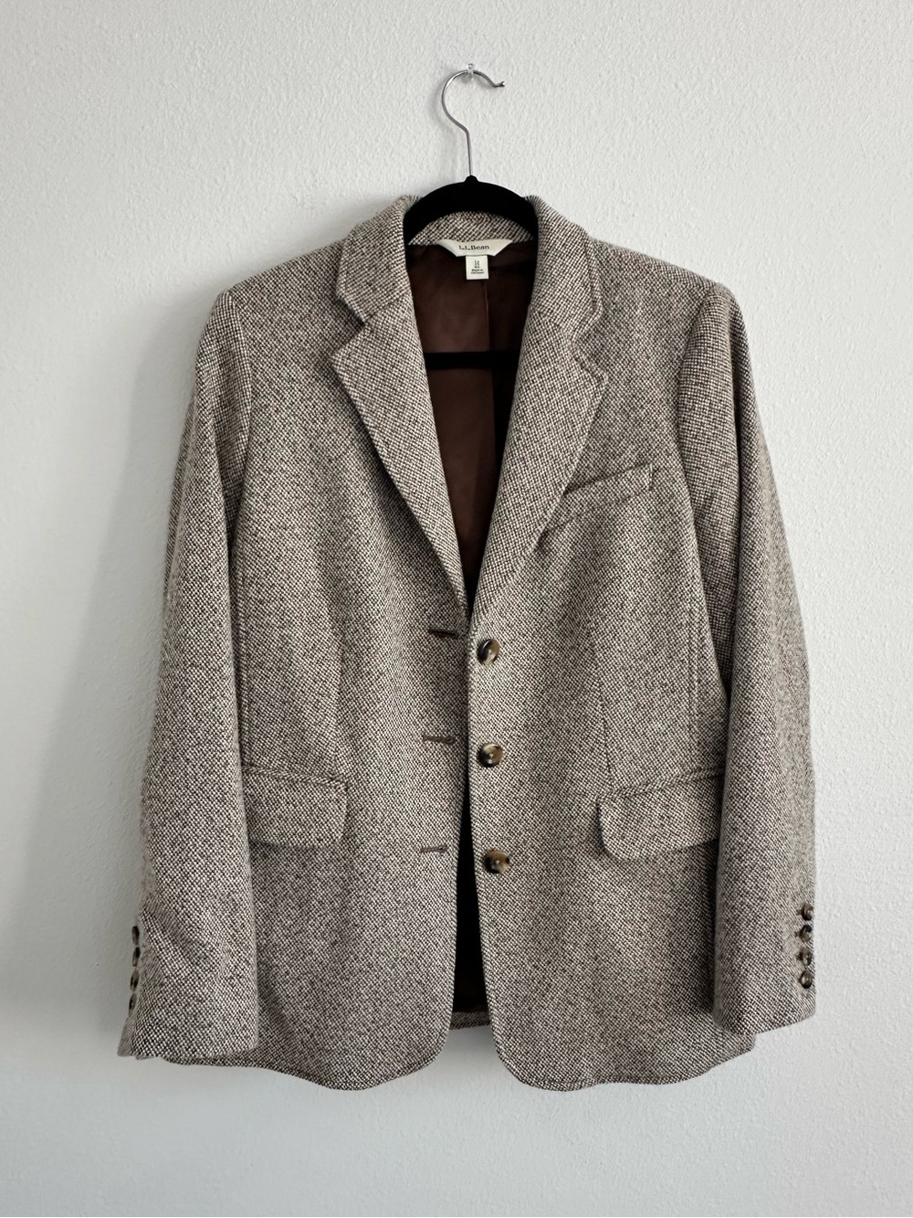 Vtg L.L. Bean Women’s Cashmere Wool Herringbone Tweed Blazer Jacket Size 14